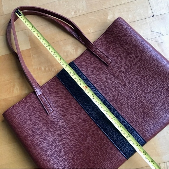 Vince Camuto Brown Pebble Vegan Faux Leather Shoulder Tote, Black Stripe - Picture 16 of 17